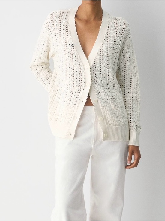 Aritzia Sweaters - Aritzia Cream Open-Knit V-Neck Button Cardigan